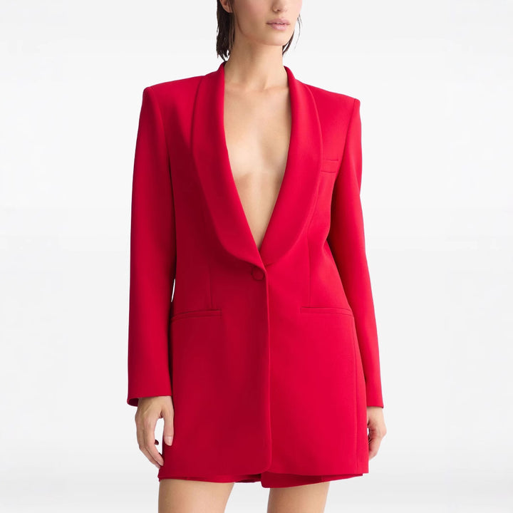 Damen Tailliertes Blazerkleid mit Schalkragen und Ein-Knopf-Verschluss Drune