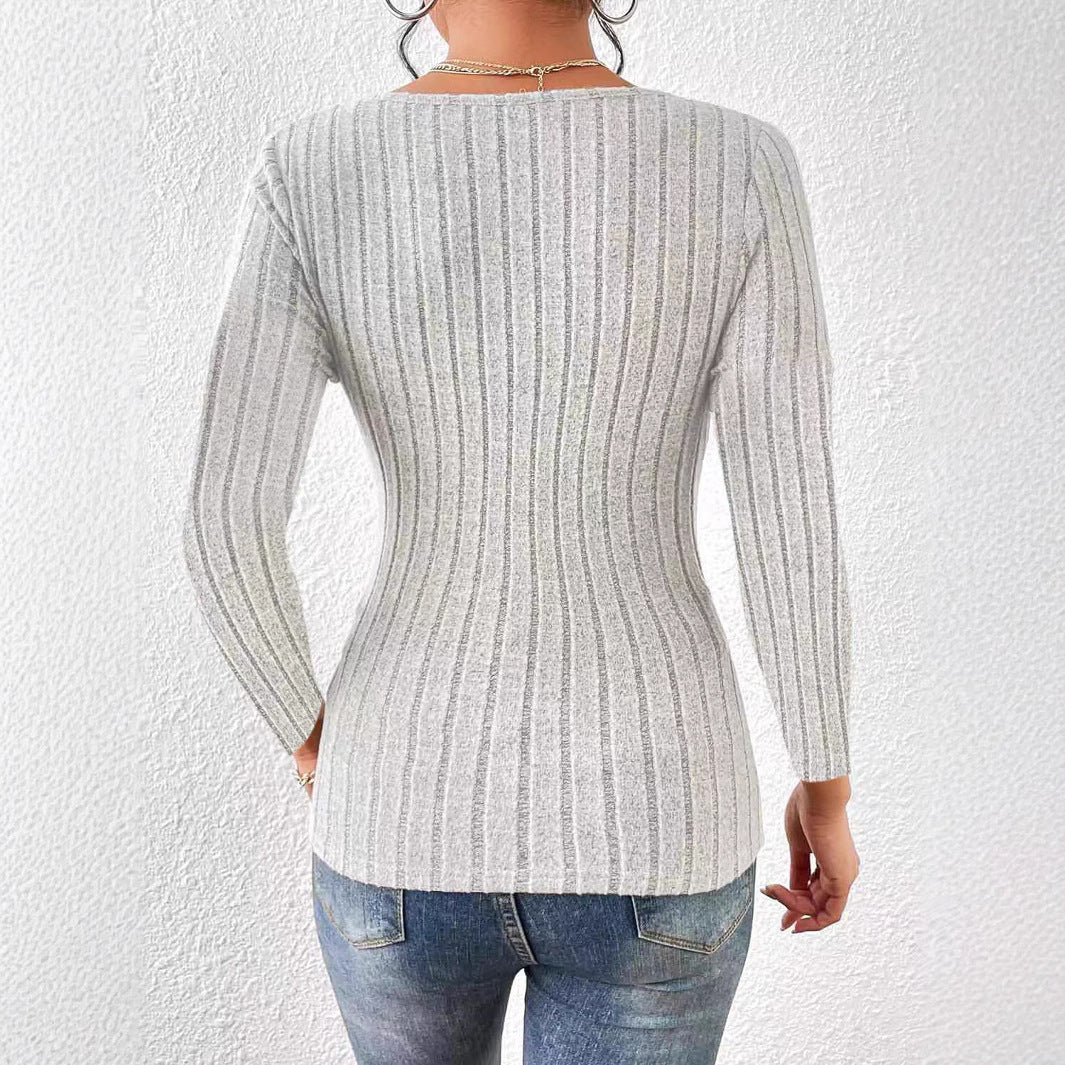 Damen Strickoberteil mit V-Ausschnitt und eleganten Rippdetails Drune