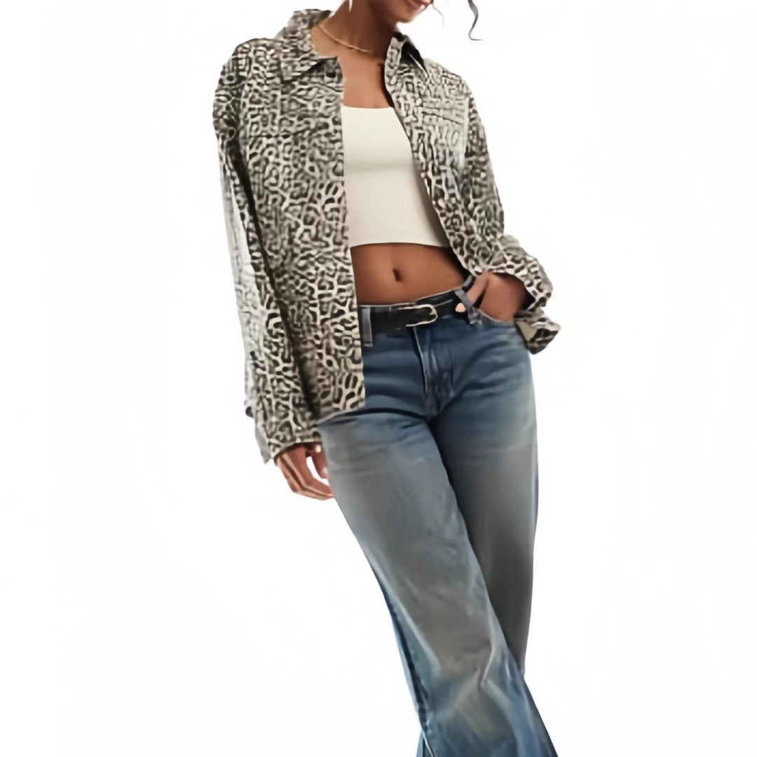 Damen Modische Jacke mit Leopardenmuster