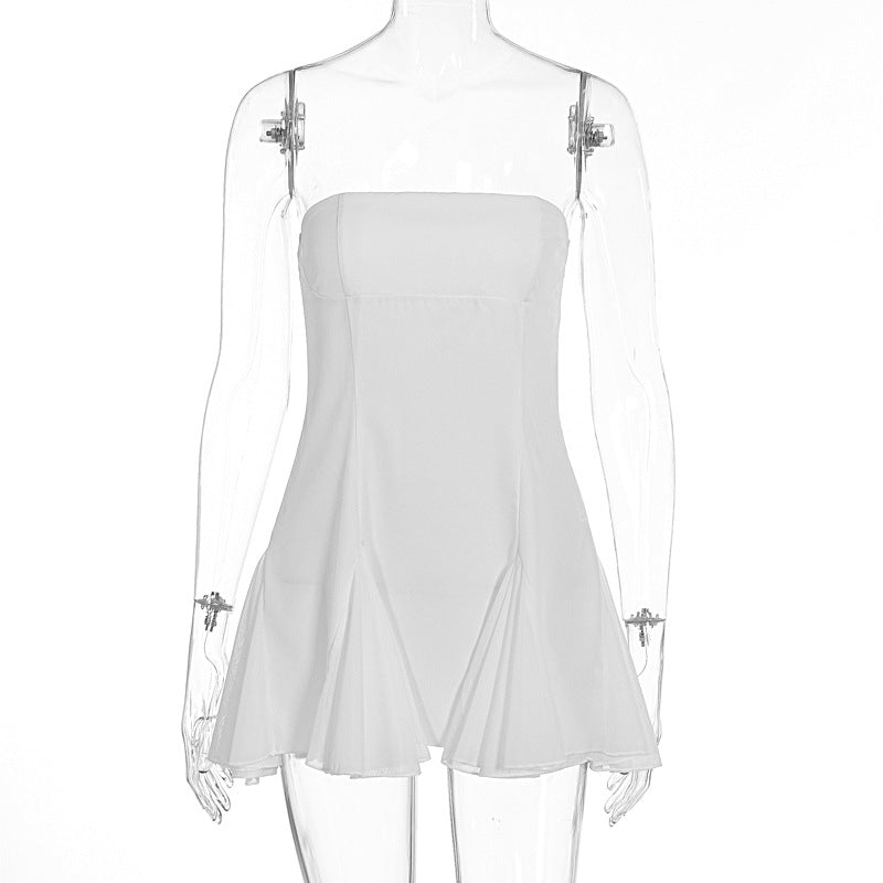 Damen elegantes trägerloses Kleid mit fließendem Rock und modischen Falten Drune