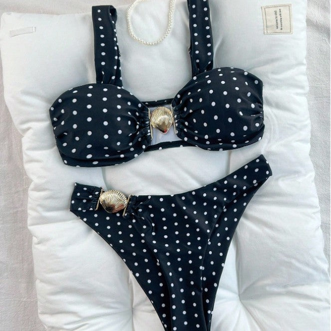 Damen Bikini mit modischen Punktmuster und goldenem Detail Drune