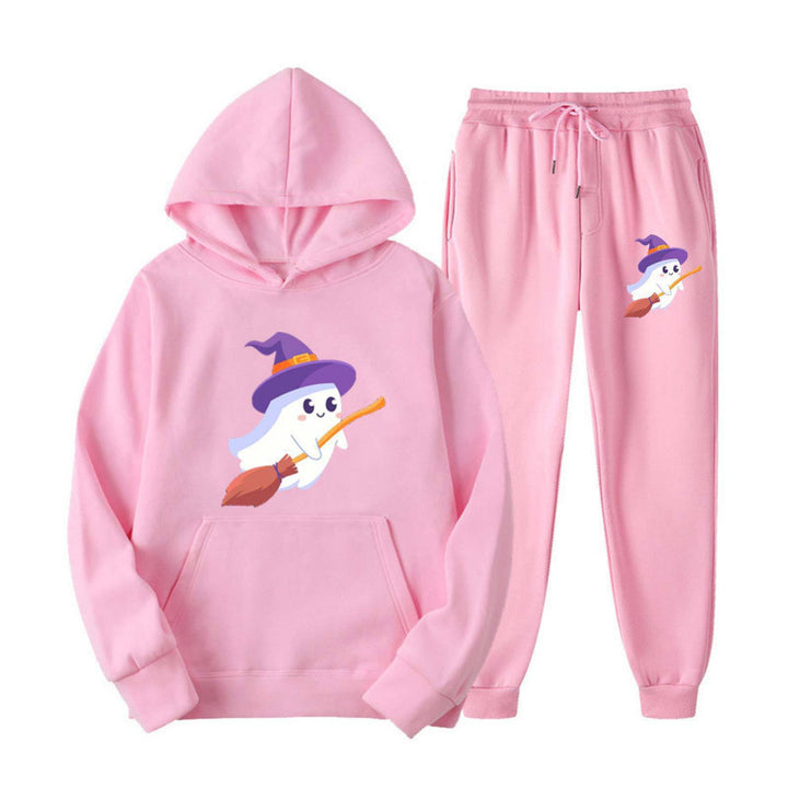 Unisex nan kuscheliger Kapuzenpullover und Jogginghose Set mit Halloween-Geistprint Drune