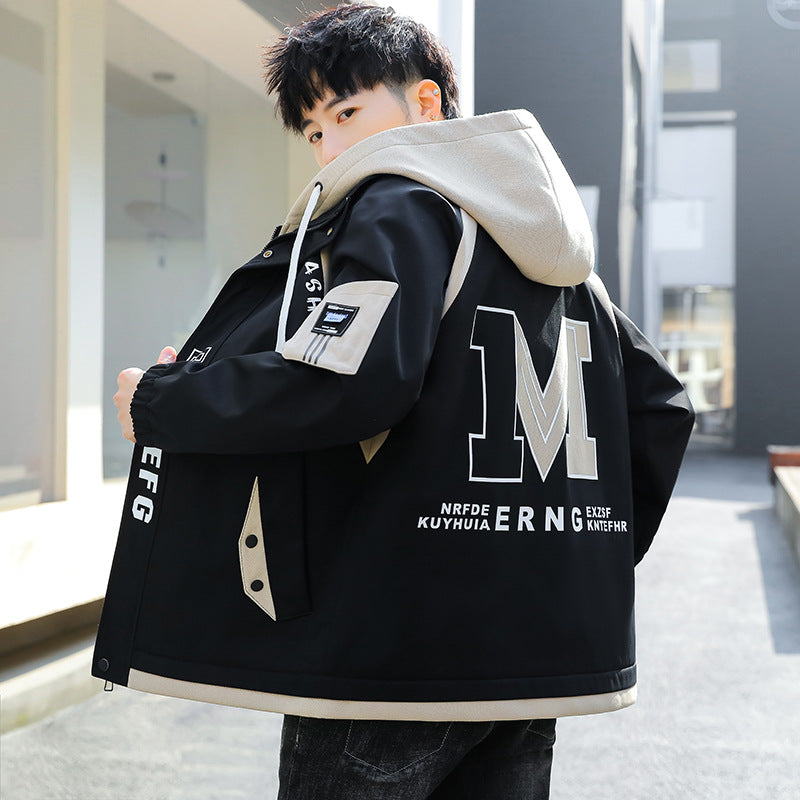 Herren Oversize-Windbreaker mit Kapuze, sportlichem Frontprint und Kontrastpanelen Drune