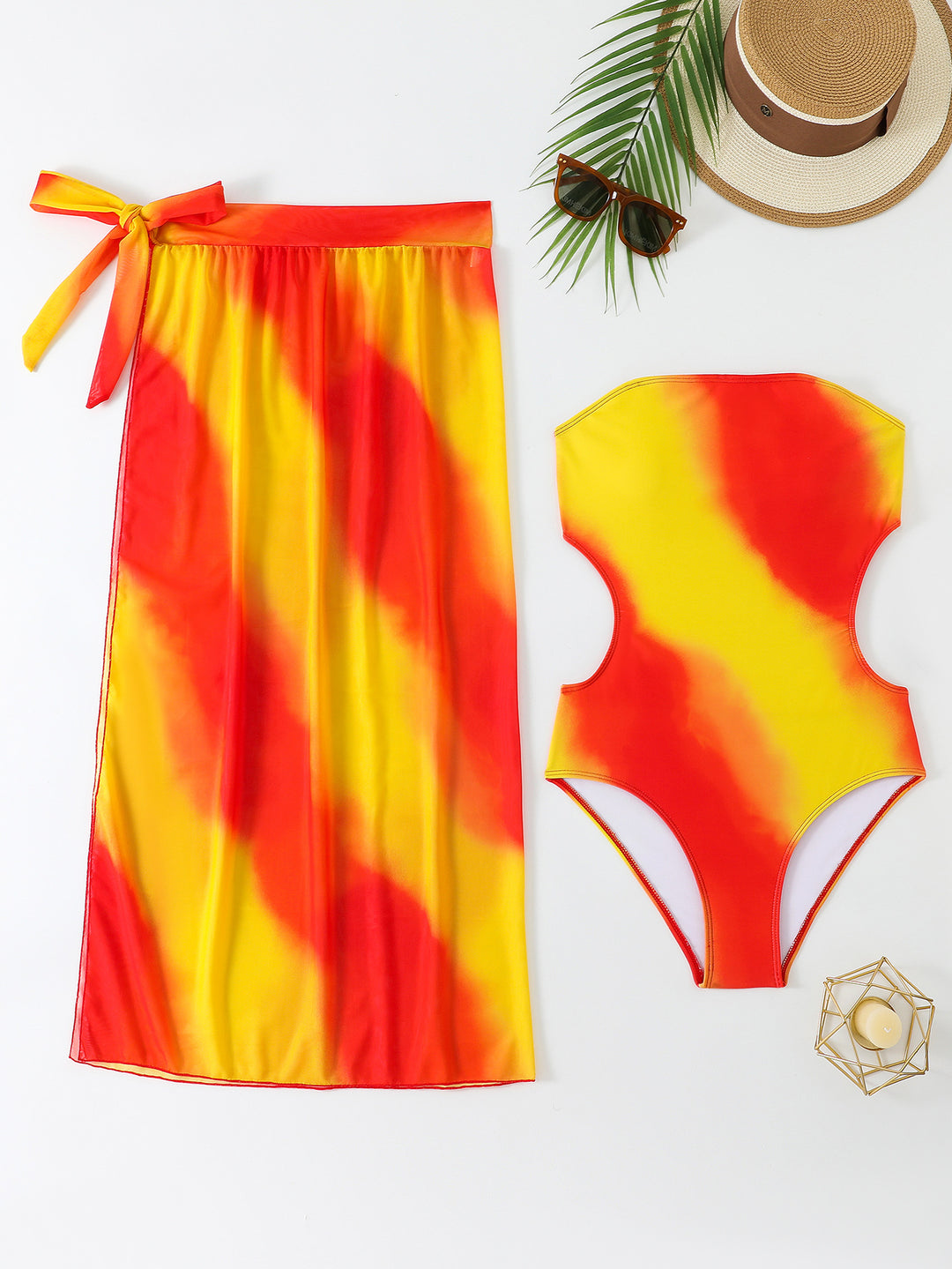 Damen asymmetrisches Strandkleid mit passendem Badeanzug Drune