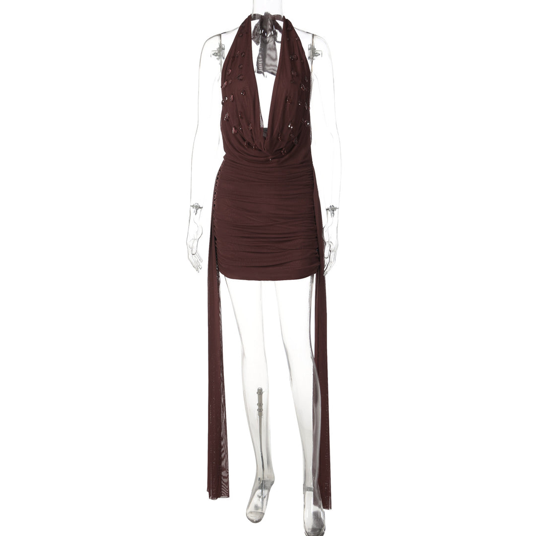 Damen Mini-Kleid mit raffiniertem Drapé und tiefem V-Ausschnitt Drune