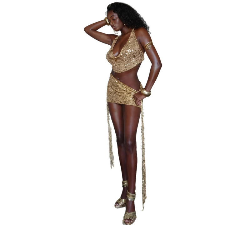 Damen Glitzerndes Abendkleid mit verstellbaren Trägern und asymmetrischem Schnitt Drune