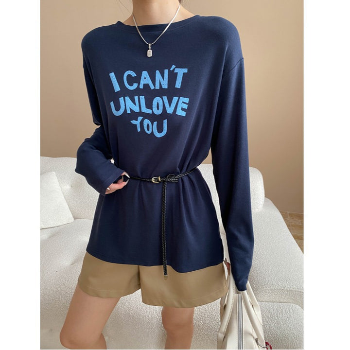 Damen Langarmshirt mit kreativem Schriftzug und lässigem Schnitt Drune