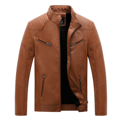 Herren schlanker Kunstleder-Moto-Blouson mit gesteppten Schulter- und Ärmelpaneelen Drune