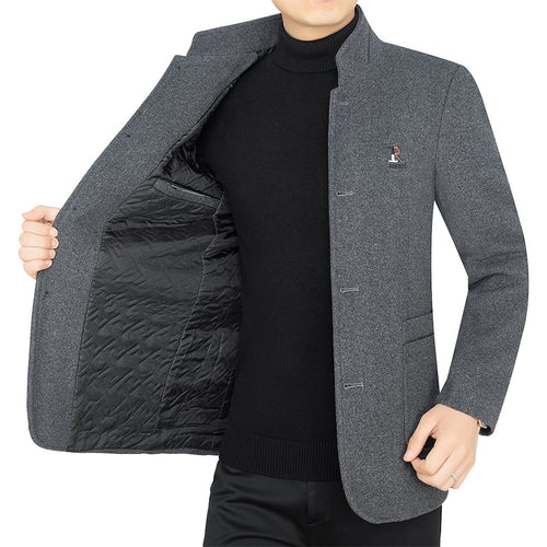 Herren Eleganter Wollmix-Kurzmantel im Mandarin-Kragen mit gesteppter Thermo-Innenfütterung Drune