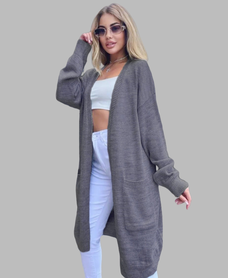 Damen Grobstrick-Cardigan mit großzügigen Taschen und offenem Schnitt Drune