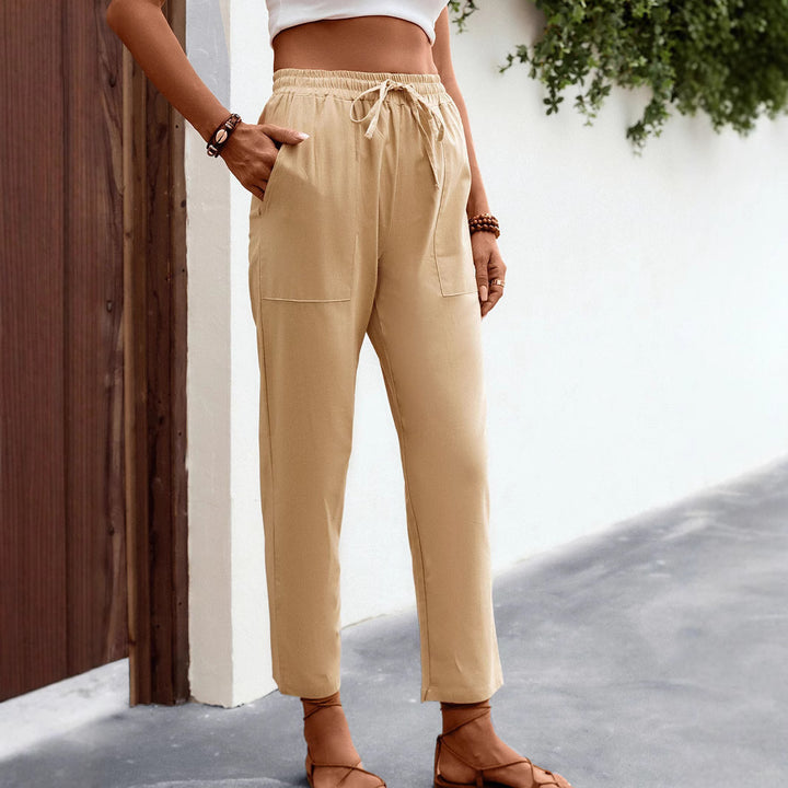 Damen Leichte High‑Waist Chino‑Hose mit Tunnelzug, aufgesetzten Taschen und gekürztem Knöchel‑Schnitt Drune
