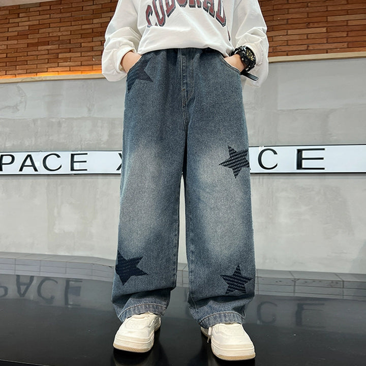 Unisex weite Jeanshose mit Sternenapplikationen Drune