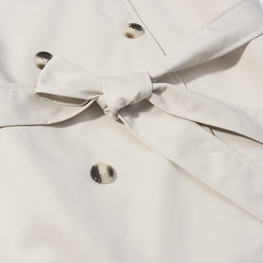 Damen nan längerer zweireihiger Trenchcoat mit hohem Stehkragen und Bindegürtel Drune