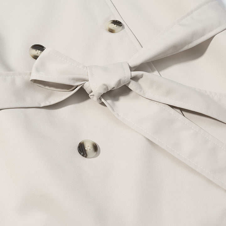 Damen nan längerer zweireihiger Trenchcoat mit hohem Stehkragen und Bindegürtel Drune