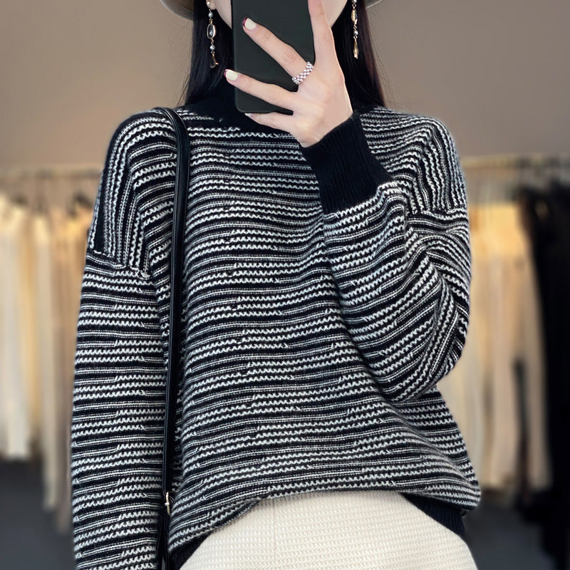 Damen Strickpullover mit modernem Streifenmuster und bequemen Daumenlöchern Drune