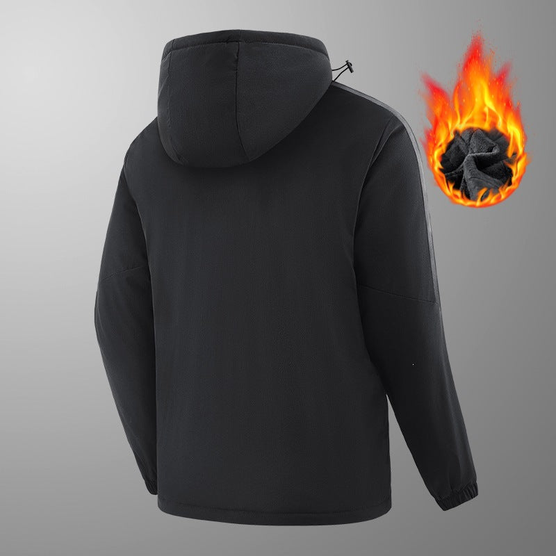 Herren Wattierte Kapuzen-Übergangsjacke mit gesteppter Teddy-Innenfütterung und markanten Ärmellängsstreifen Drune