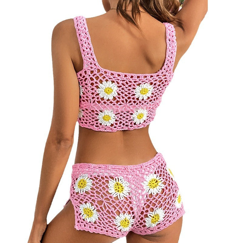 Damen Häkel-Bikini-Set mit verspieltem Blumendesign und raffiniertem Schnitt Drune