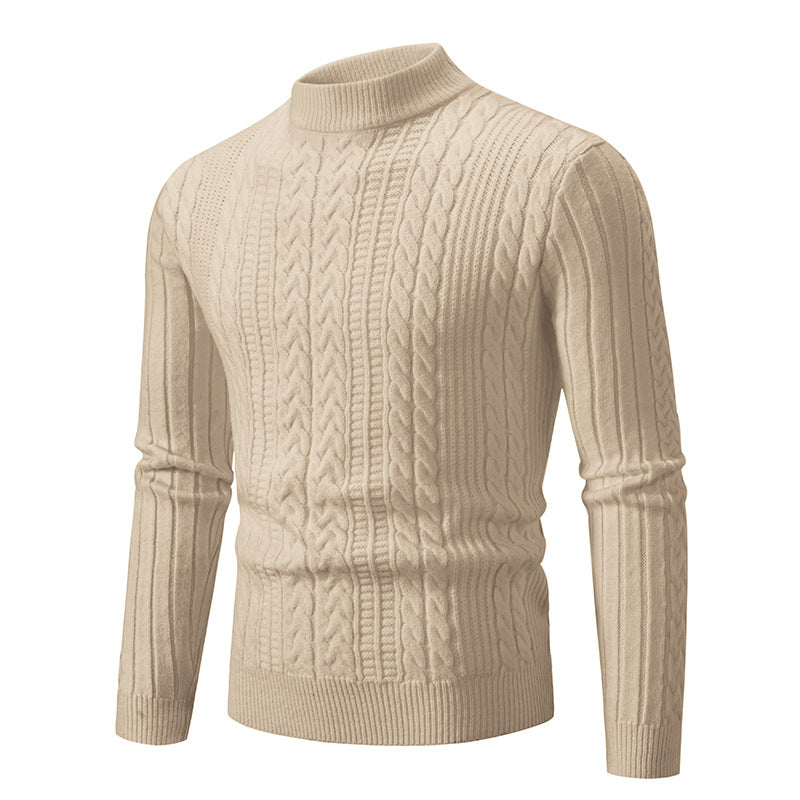 Herren Schmal geschnittener Mockneck-Zopfmusterpullover aus thermoregulierendem Feinstrick Drune