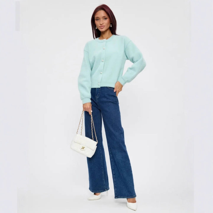 Damen Flauschiger Cardigan mit Knopfdetails Drune