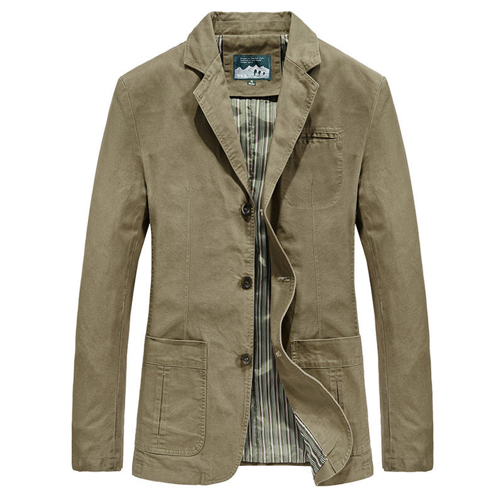 Herren nan legerer Baumwoll-Blazer mit Knopfleiste, aufgesetzten Taschen und gestreiftem Innenfutter Drune