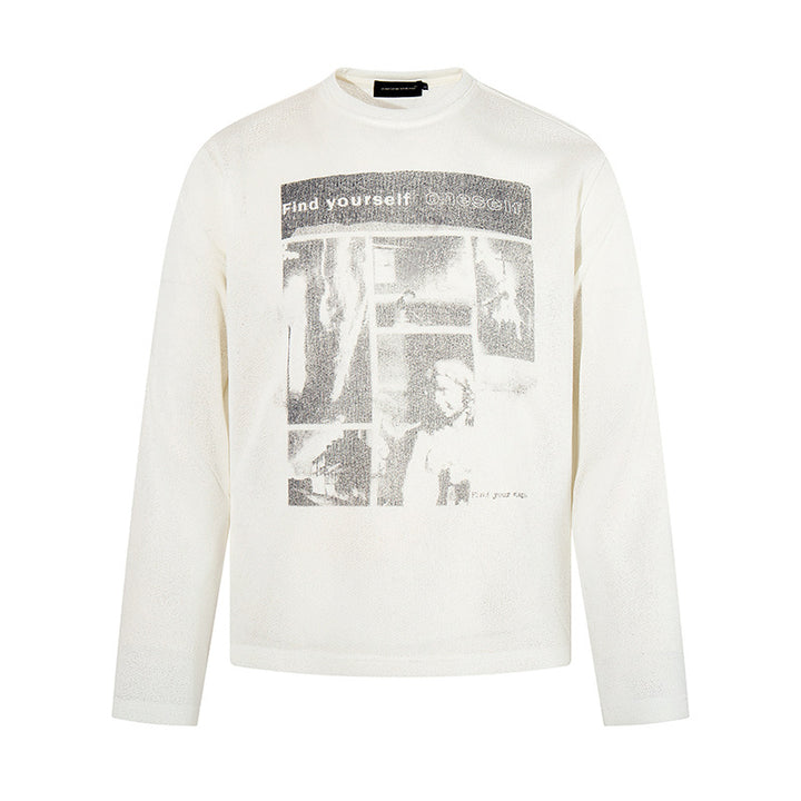 Herren Sweatshirt mit vintage Fotocollage-Print, geradem Schnitt und Rundhalsausschnitt Drune