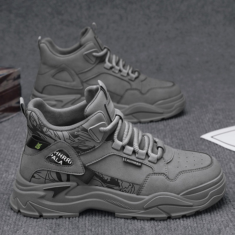 Herren robuste Outdoor-Chunky-Sneaker mit wattierter Knöchelmanschette, verblockter Plateau-Sohle und dekorativem Overlay-Detail Drune