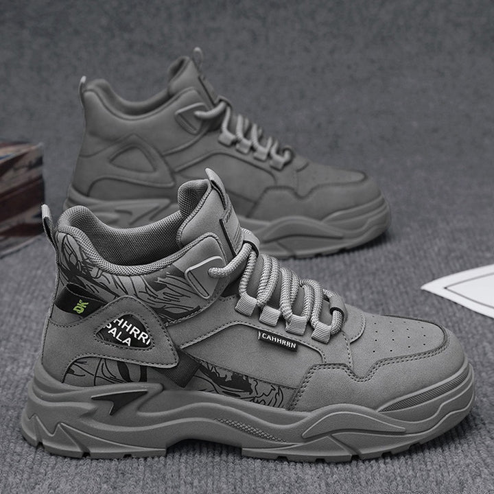 Herren robuste Outdoor-Chunky-Sneaker mit wattierter Knöchelmanschette, verblockter Plateau-Sohle und dekorativem Overlay-Detail Drune
