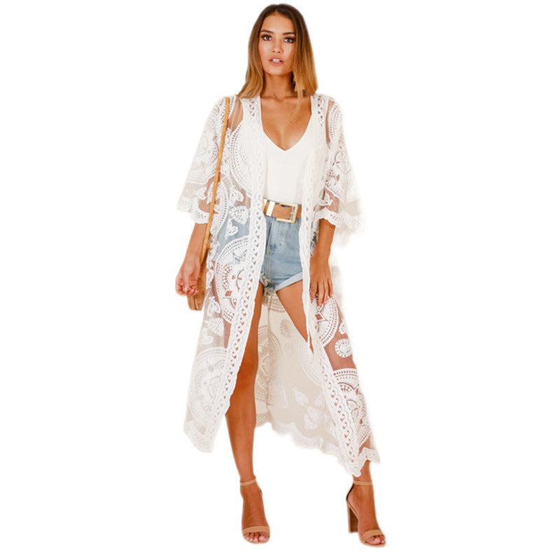 Damen transparente Spitzenrobe mit lässigem Schnitt und kunstvollen Details Drune