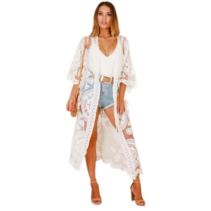 Damen transparente Spitzenrobe mit lässigem Schnitt und kunstvollen Details Drune