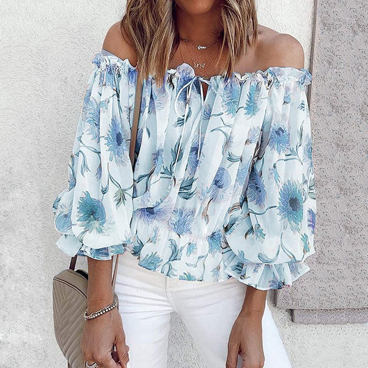 Damen romantische Bluse mit floralem Muster und Volantärmel Drune