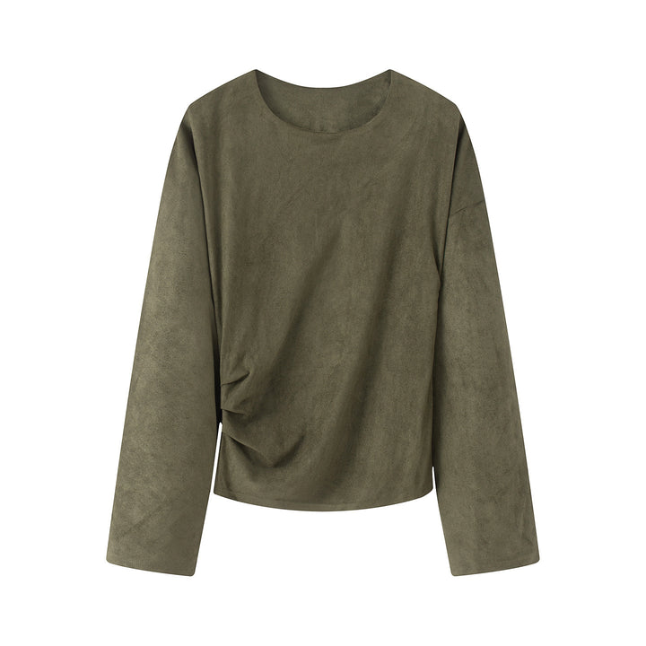 Damen nan Oversize-Langarmshirt mit seitlicher Drapierung und samtiger Wildlederoptik Drune