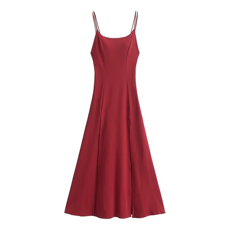 Damen Maxikleid mit zartem V-Ausschnitt und seitlichen Schlitzen Drune