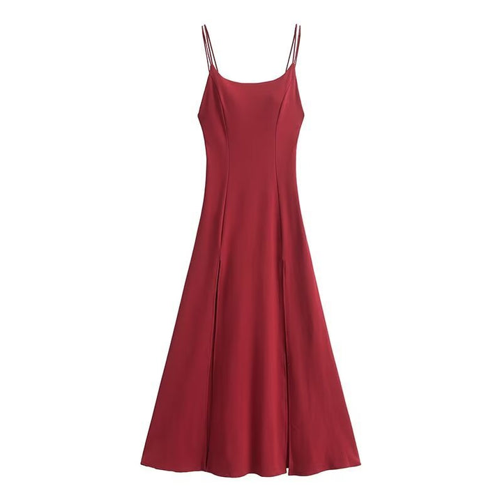 Damen Maxikleid mit zartem V-Ausschnitt und seitlichen Schlitzen Drune