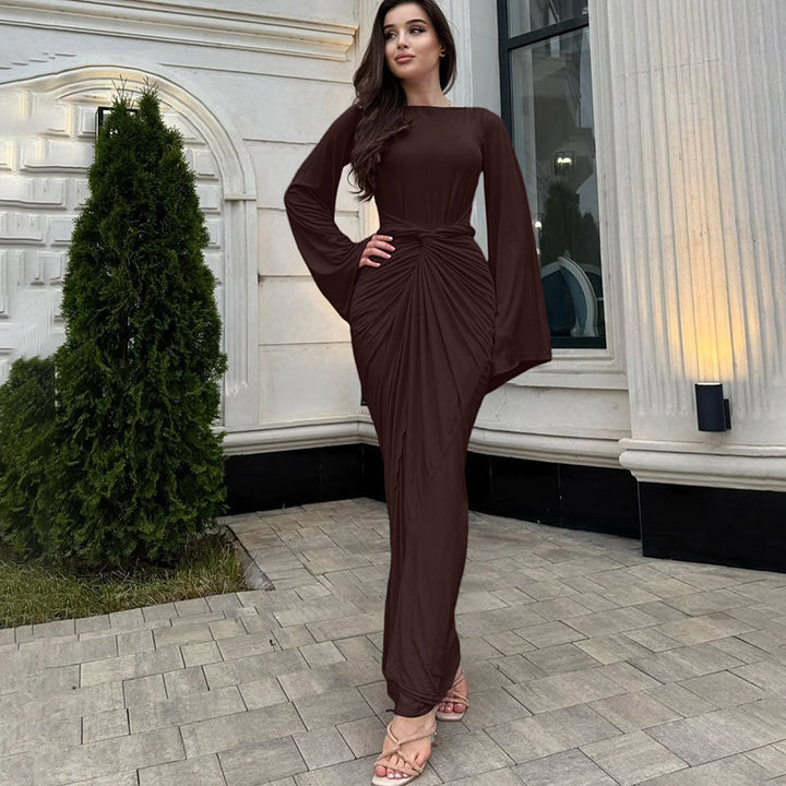 Damen Elegantes Maxikleid mit geschwungenem Saum und lässigen Fledermausärmeln Drune