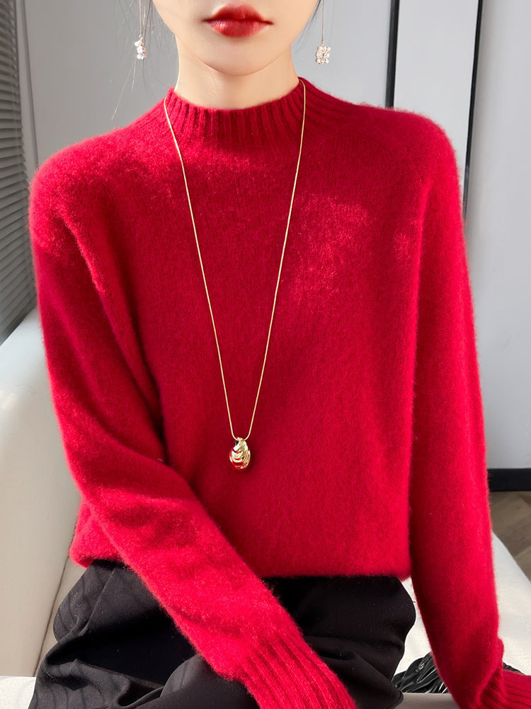 Damen Kurz-Mockneck-Pullover aus flauschigem Mohair-Mix mit kastiger Silhouette Drune