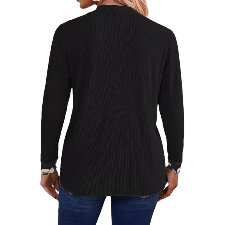 Damen Offener Longcardigan mit strukturierter Crinkle‑Optik und floralem Einsatztop Drune