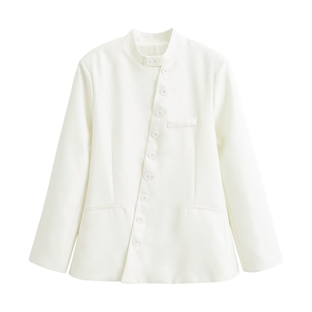 Damen Asymmetrische Kurzjacke mit Mandarinkragen und verdeckter Knopfleiste Drune