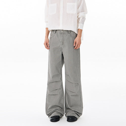 Herren Weite Relaxed-Twill-Hose mit tiefem Schritt, bodenlanger Silhouette und Gürtelschlaufen Drune