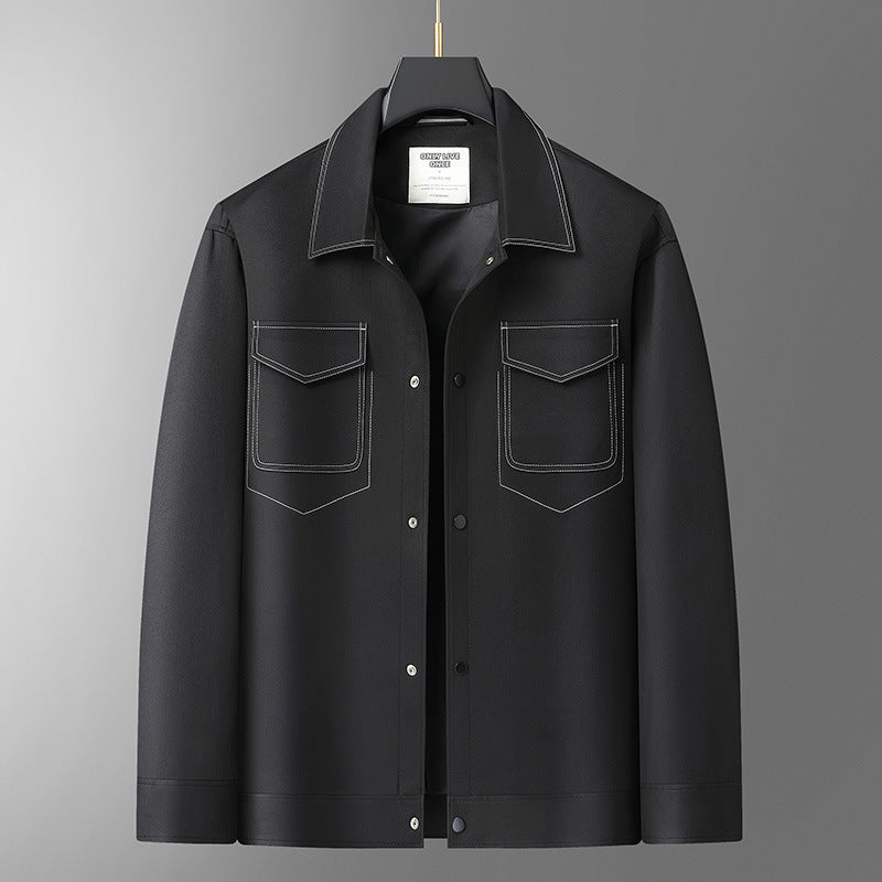 Herren Hemdjacke aus Lederoptik mit aufgesetzten Brusttaschen und Druckknopfleiste Drune