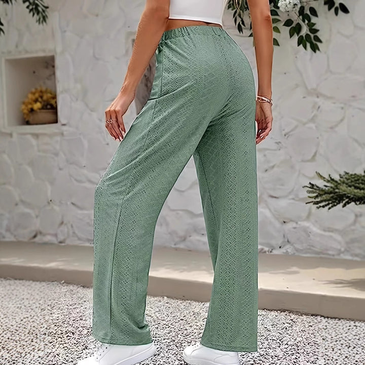 Damen weite Hosen mit eleganten Lochmuster und hohem Bund Drune