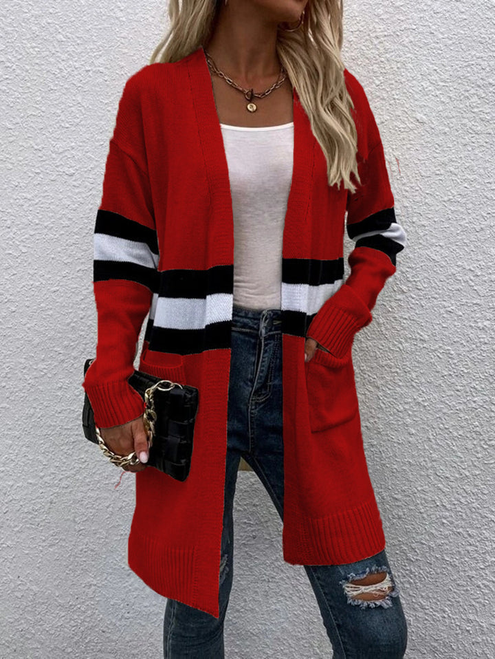 Damen Strickcardigan mit modischem Streifendesign und offenen Vorderteilen Drune