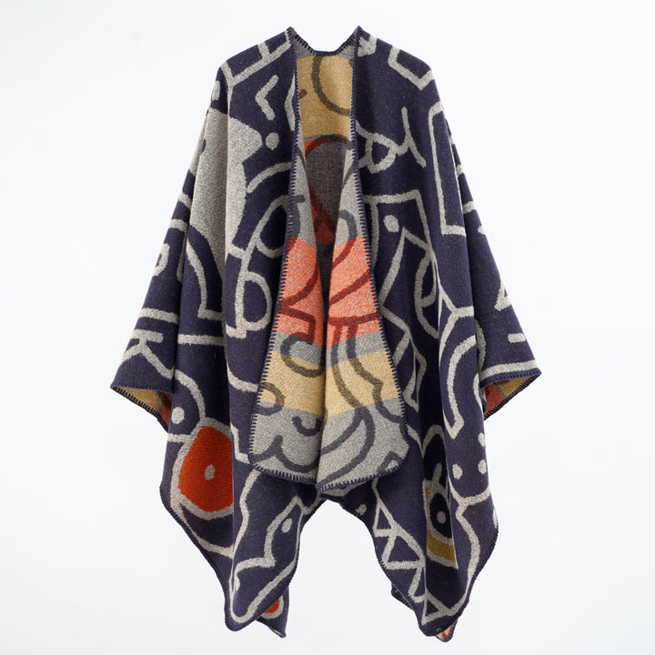 Damen Reversibler Strickponcho im Kuschel‑Umhang mit grafischem Jacquard Drune