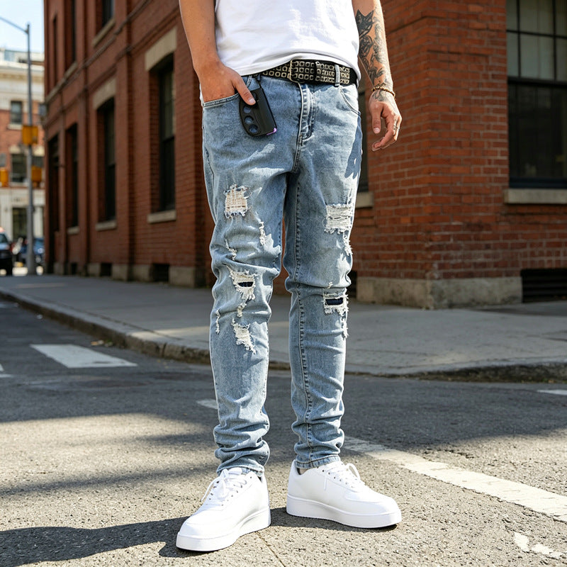 Herren Enganliegende Ripped Jeans Drune