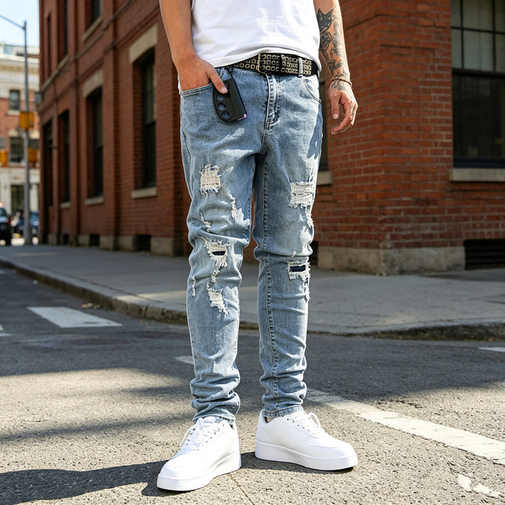 Herren Enganliegende Ripped Jeans Drune