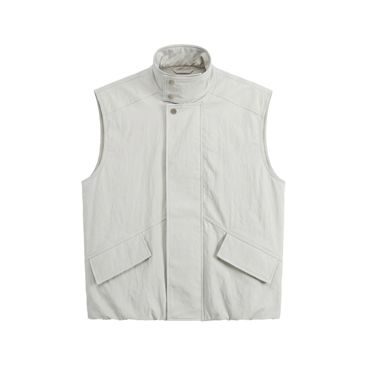 Herren Utility‑Weste mit hohem Stehkragen, Druckknopfblende und großen Pattentaschen Drune