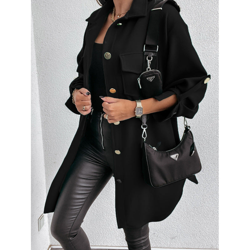 Damen Stylish Overshirt mit praktischen Taschen und druckknopfbarer Front Drune