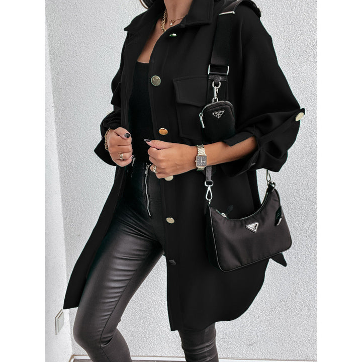 Damen Stylish Overshirt mit praktischen Taschen und druckknopfbarer Front Drune