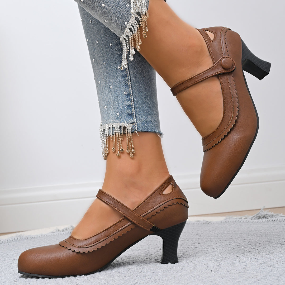 Damen Elegante Mary Jane Absatzschuhe mit verzierten Riemen und anatomischem Fußbett Drune