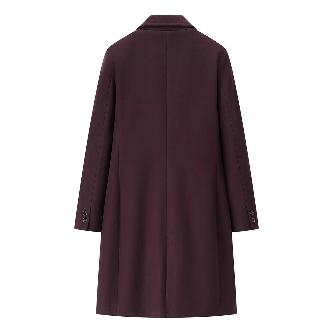 Damen Longline Einreihiger Wollmix-Mantel mit Reverskragen und Leistentaschen Drune