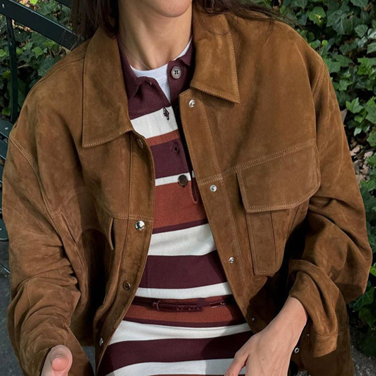 Damen Elegante Wildlederjacke mit praktischen Taschen und modernem Schnitt Drune